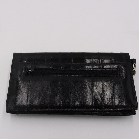 Vintage Eel Skin Black Leather Clutch Purse Handbag Beautiful Retro 1950s Bag - Picture 7 of 16